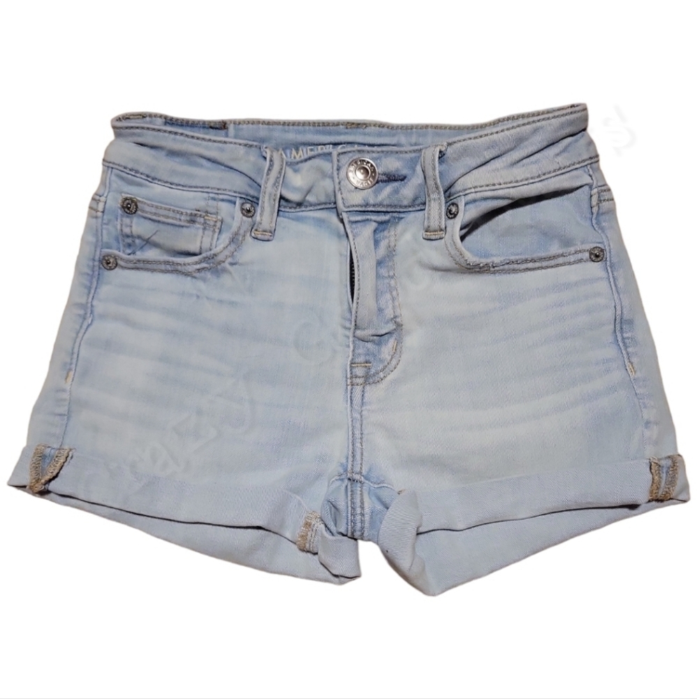 American Eagle AEO Hi-Rise Shortie Jean Shorts NE(X)T LEVEL STRETCH, XS, Size 0